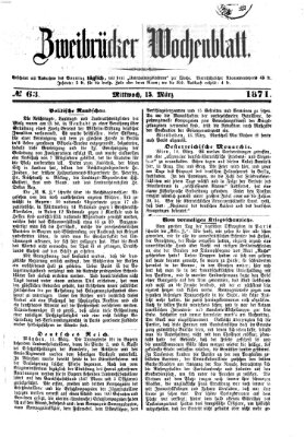 Zweibrücker Wochenblatt Mittwoch 15. März 1871