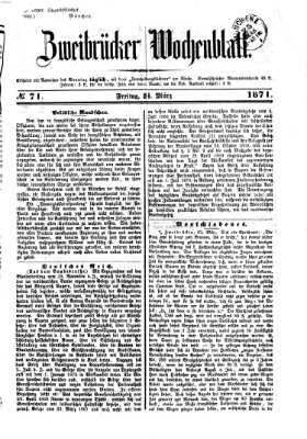 Zweibrücker Wochenblatt Freitag 24. März 1871