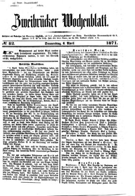 Zweibrücker Wochenblatt Donnerstag 6. April 1871