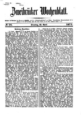 Zweibrücker Wochenblatt Dienstag 25. April 1871