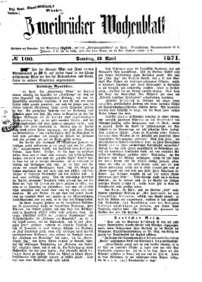 Zweibrücker Wochenblatt Samstag 29. April 1871