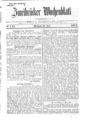 Zweibrücker Wochenblatt Mittwoch 28. Juni 1871