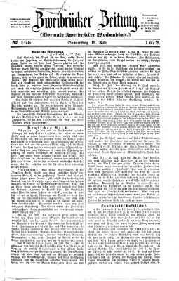 Zweibrücker Zeitung (Zweibrücker Wochenblatt) Donnerstag 18. Juli 1872