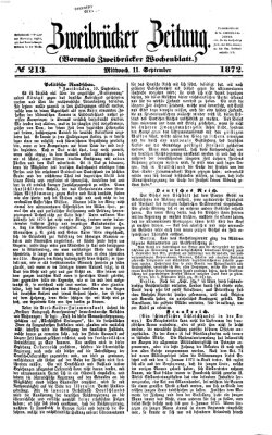 Zweibrücker Zeitung (Zweibrücker Wochenblatt) Mittwoch 11. September 1872