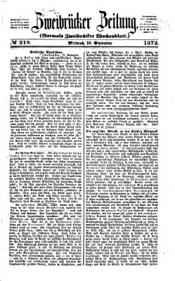 Zweibrücker Zeitung (Zweibrücker Wochenblatt) Mittwoch 18. September 1872