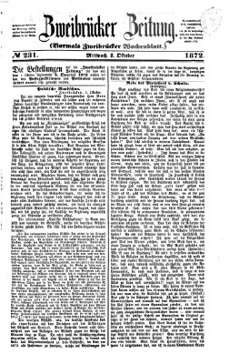 Zweibrücker Zeitung (Zweibrücker Wochenblatt) Mittwoch 2. Oktober 1872