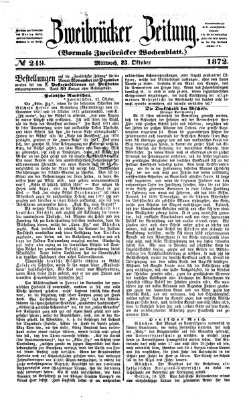 Zweibrücker Zeitung (Zweibrücker Wochenblatt) Mittwoch 23. Oktober 1872