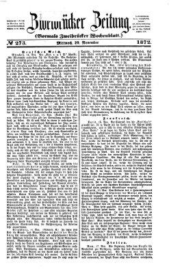 Zweibrücker Zeitung (Zweibrücker Wochenblatt) Mittwoch 20. November 1872