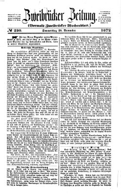 Zweibrücker Zeitung (Zweibrücker Wochenblatt) Donnerstag 28. November 1872