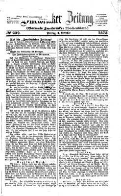 Zweibrücker Zeitung (Zweibrücker Wochenblatt) Freitag 3. Oktober 1873