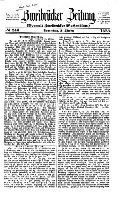 Zweibrücker Zeitung (Zweibrücker Wochenblatt) Donnerstag 16. Oktober 1873