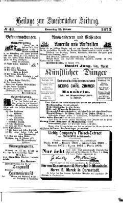 Zweibrücker Zeitung (Zweibrücker Wochenblatt) Donnerstag 20. Februar 1873