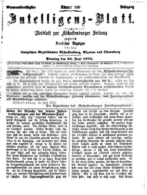 Aschaffenburger Zeitung. Intelligenz-Blatt : Beiblatt zur Aschaffenburger Zeitung ; zugleich amtlicher Anzeiger für die K. Bezirksämter Aschaffenburg, Alzenau und Obernburg (Aschaffenburger Zeitung) Sonntag 23. Juni 1872