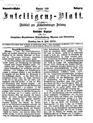 Aschaffenburger Zeitung. Intelligenz-Blatt : Beiblatt zur Aschaffenburger Zeitung ; zugleich amtlicher Anzeiger für die K. Bezirksämter Aschaffenburg, Alzenau und Obernburg (Aschaffenburger Zeitung) Samstag 6. Juli 1872