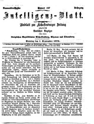 Aschaffenburger Zeitung. Intelligenz-Blatt : Beiblatt zur Aschaffenburger Zeitung ; zugleich amtlicher Anzeiger für die K. Bezirksämter Aschaffenburg, Alzenau und Obernburg (Aschaffenburger Zeitung) Sonntag 1. September 1872