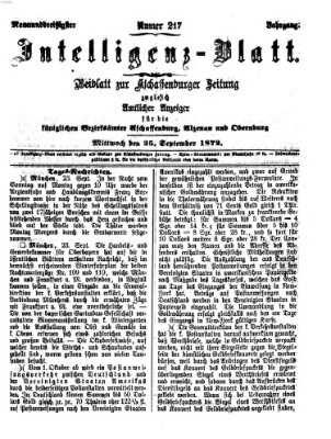 Aschaffenburger Zeitung. Intelligenz-Blatt : Beiblatt zur Aschaffenburger Zeitung ; zugleich amtlicher Anzeiger für die K. Bezirksämter Aschaffenburg, Alzenau und Obernburg (Aschaffenburger Zeitung) Mittwoch 25. September 1872