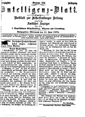 Aschaffenburger Zeitung. Intelligenz-Blatt : Beiblatt zur Aschaffenburger Zeitung ; zugleich amtlicher Anzeiger für die K. Bezirksämter Aschaffenburg, Alzenau und Obernburg (Aschaffenburger Zeitung) Mittwoch 11. Juni 1873