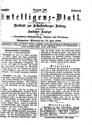 Aschaffenburger Zeitung. Intelligenz-Blatt : Beiblatt zur Aschaffenburger Zeitung ; zugleich amtlicher Anzeiger für die K. Bezirksämter Aschaffenburg, Alzenau und Obernburg (Aschaffenburger Zeitung) Mittwoch 18. Juni 1873