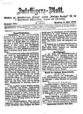 Aschaffenburger Zeitung. Intelligenz-Blatt : Beiblatt zur Aschaffenburger Zeitung ; zugleich amtlicher Anzeiger für die K. Bezirksämter Aschaffenburg, Alzenau und Obernburg (Aschaffenburger Zeitung) Samstag 5. Juli 1873