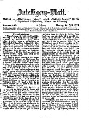 Aschaffenburger Zeitung. Intelligenz-Blatt : Beiblatt zur Aschaffenburger Zeitung ; zugleich amtlicher Anzeiger für die K. Bezirksämter Aschaffenburg, Alzenau und Obernburg (Aschaffenburger Zeitung) Montag 14. Juli 1873