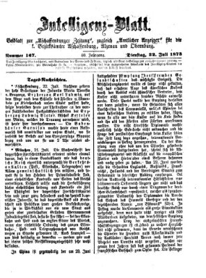 Aschaffenburger Zeitung. Intelligenz-Blatt : Beiblatt zur Aschaffenburger Zeitung ; zugleich amtlicher Anzeiger für die K. Bezirksämter Aschaffenburg, Alzenau und Obernburg (Aschaffenburger Zeitung) Dienstag 22. Juli 1873