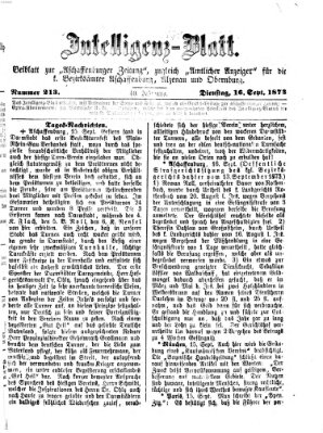 Aschaffenburger Zeitung. Intelligenz-Blatt : Beiblatt zur Aschaffenburger Zeitung ; zugleich amtlicher Anzeiger für die K. Bezirksämter Aschaffenburg, Alzenau und Obernburg (Aschaffenburger Zeitung) Dienstag 16. September 1873