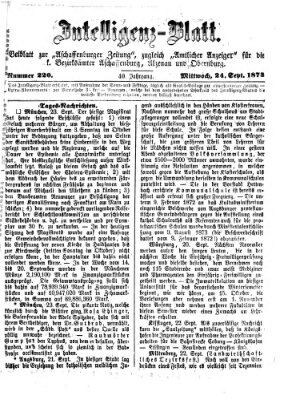 Aschaffenburger Zeitung. Intelligenz-Blatt : Beiblatt zur Aschaffenburger Zeitung ; zugleich amtlicher Anzeiger für die K. Bezirksämter Aschaffenburg, Alzenau und Obernburg (Aschaffenburger Zeitung) Mittwoch 24. September 1873