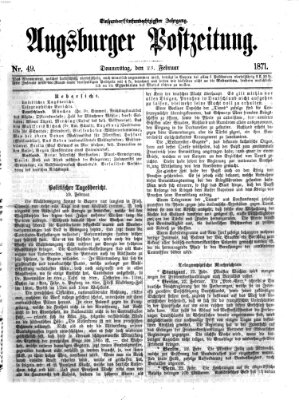 Augsburger Postzeitung Donnerstag 23. Februar 1871