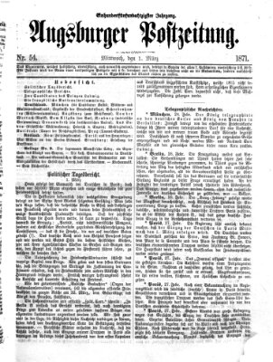 Augsburger Postzeitung Mittwoch 1. März 1871