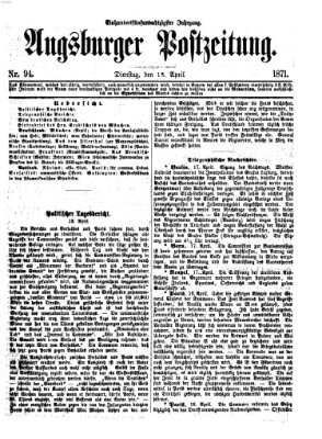 Augsburger Postzeitung Dienstag 18. April 1871