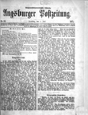 Augsburger Postzeitung Samstag 1. Juli 1871