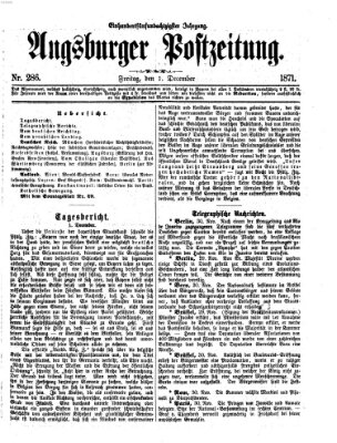 Augsburger Postzeitung Freitag 1. Dezember 1871