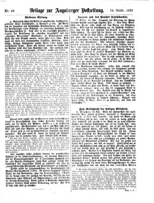 Augsburger Postzeitung. Beilage zur Augsburger Postzeitung (Augsburger Postzeitung) Samstag 18. November 1871