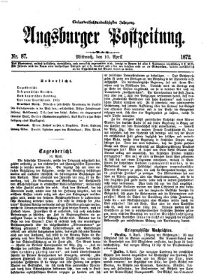 Augsburger Postzeitung Mittwoch 10. April 1872