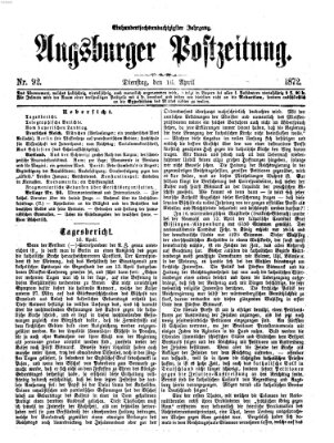 Augsburger Postzeitung Dienstag 16. April 1872