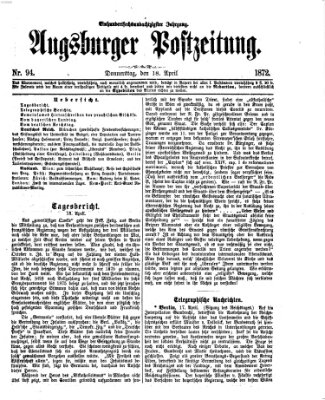 Augsburger Postzeitung Donnerstag 18. April 1872