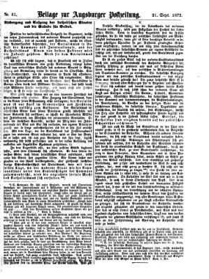 Augsburger Postzeitung. Beilage zur Augsburger Postzeitung (Augsburger Postzeitung) Samstag 21. September 1872