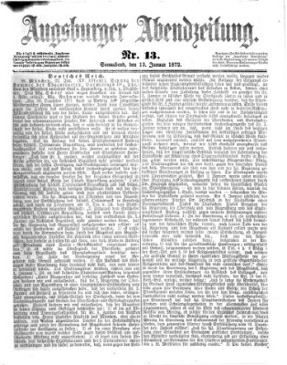 Augsburger Abendzeitung Samstag 13. Januar 1872