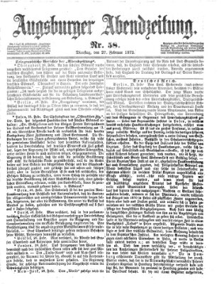 Augsburger Abendzeitung Dienstag 27. Februar 1872