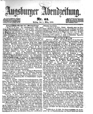 Augsburger Abendzeitung Freitag 1. März 1872