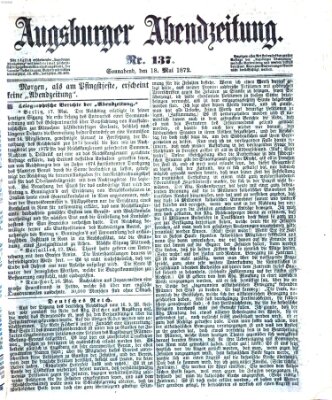 Augsburger Abendzeitung Samstag 18. Mai 1872