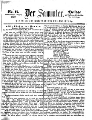 Der Sammler (Augsburger Abendzeitung) Samstag 10. Februar 1872