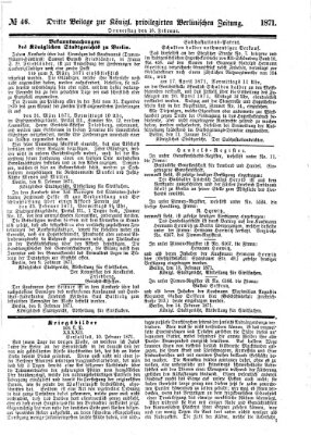 Königlich privilegirte Berlinische Zeitung von Staats- und gelehrten Sachen (Berlinische privilegirte Zeitung) Donnerstag 16. Februar 1871