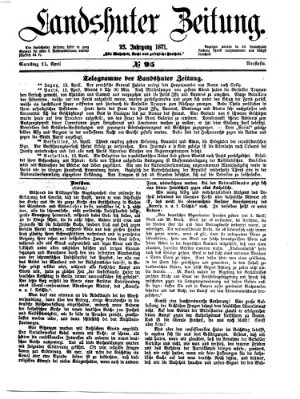 Landshuter Zeitung Samstag 15. April 1871