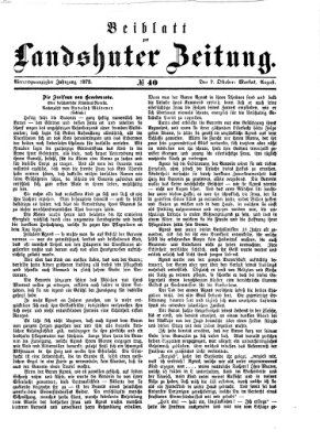 Landshuter Zeitung. Beiblatt zur Landshuter Zeitung (Landshuter Zeitung) Montag 7. Oktober 1872