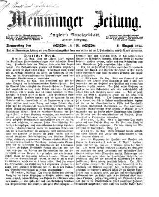 Memminger Zeitung Donnerstag 17. August 1871