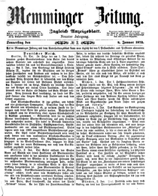 Memminger Zeitung Donnerstag 4. Januar 1872