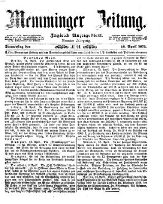 Memminger Zeitung Donnerstag 18. April 1872