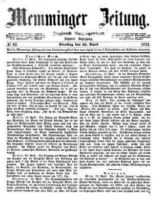 Memminger Zeitung Dienstag 22. April 1873