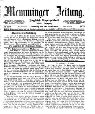 Memminger Zeitung Dienstag 30. September 1873